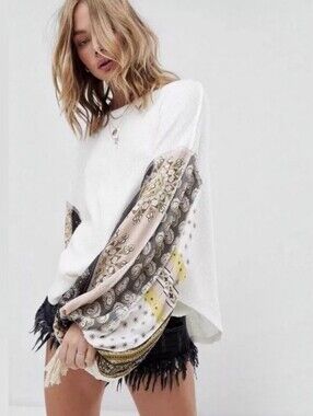 We The Free Blossom Thermal Top, L, Boho Patchwork Festival Eclectic Statement